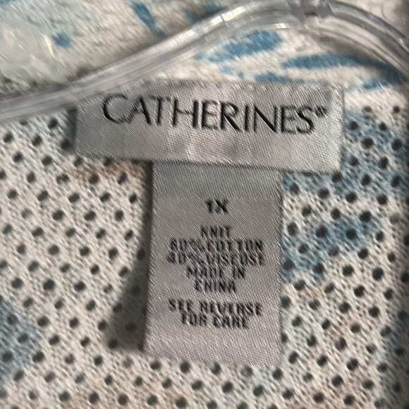 Catherines cardigan plus size 1X Blue and White Knit Cardigan size 16 / 18 light - Picture 2 of 9